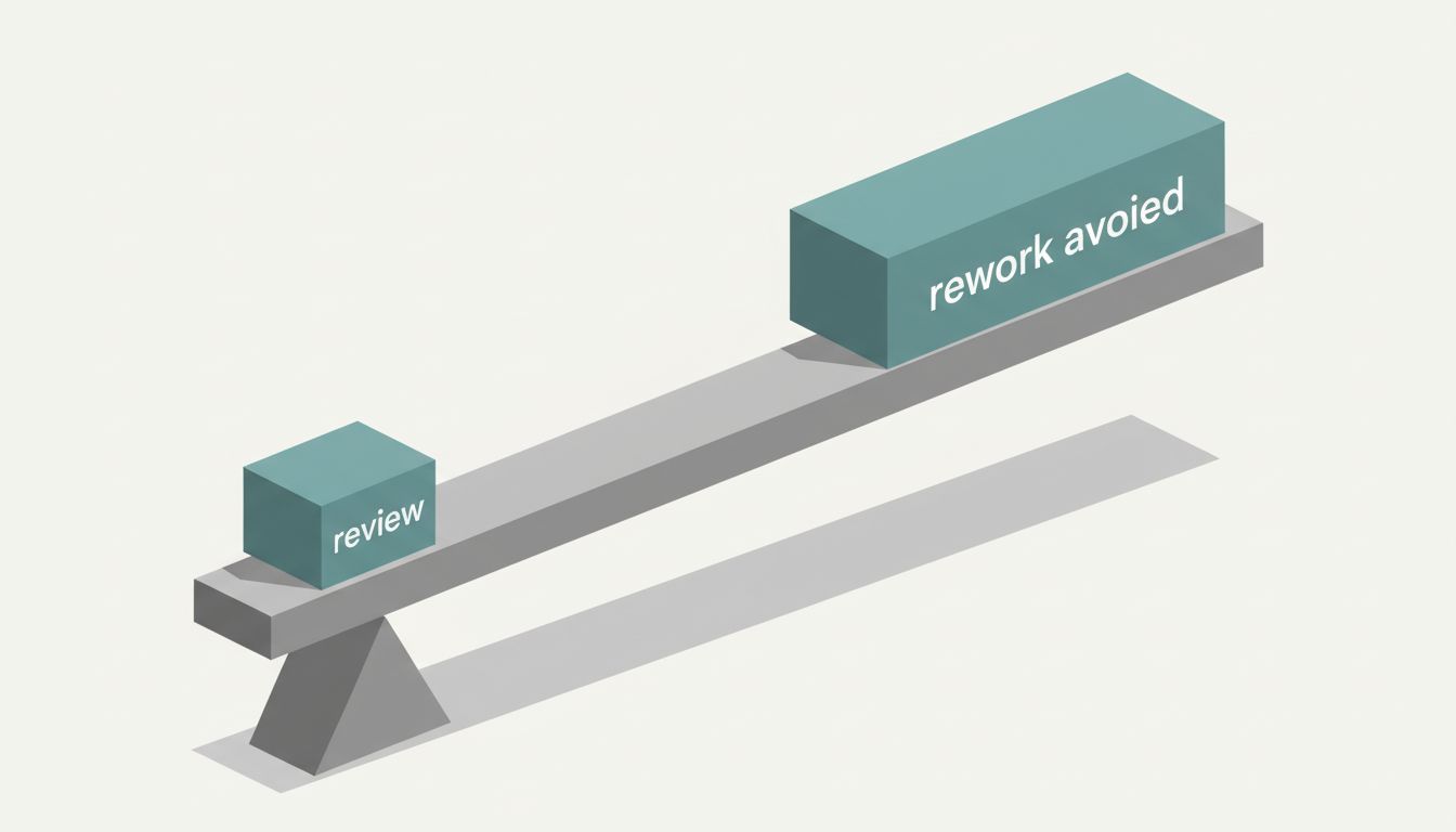 Diagram illustrating how a small investment in design review prevents a much larger rework effort later