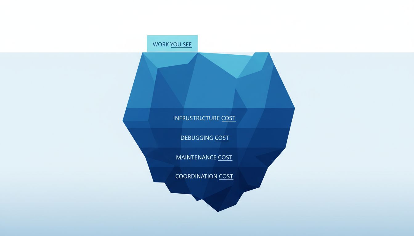 Iceberg diagram showing the visible cost of computation above the waterline and the hidden costs below