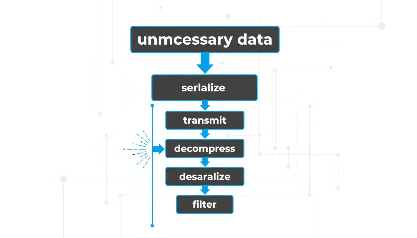 Diagram showing unnecessary data flowing through and burdening every layer of a processing stack