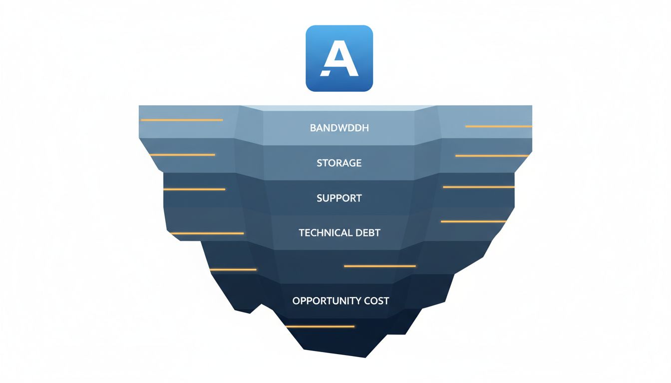 Iceberg diagram showing the visible cost of a free app above water and the hidden costs below