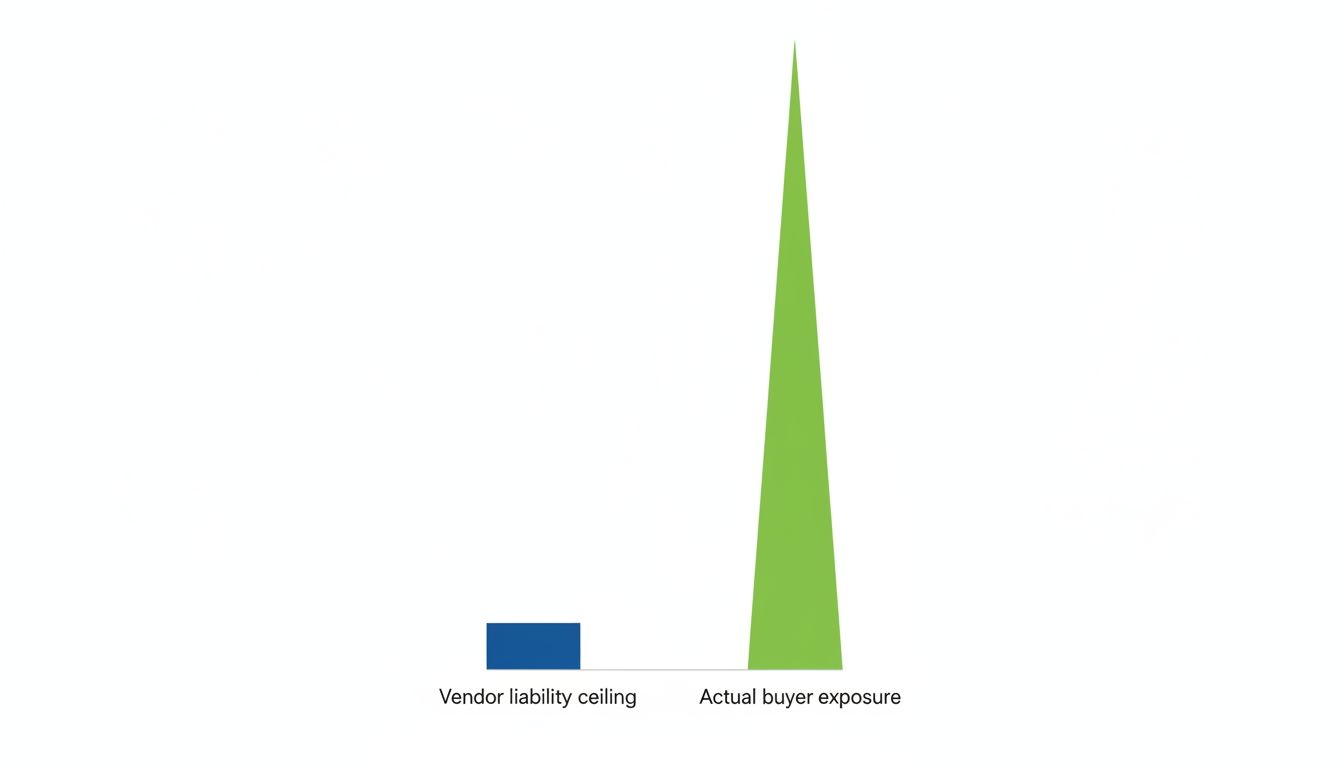 Bar chart diagram illustrating the gap between capped vendor liability and potential buyer exposure