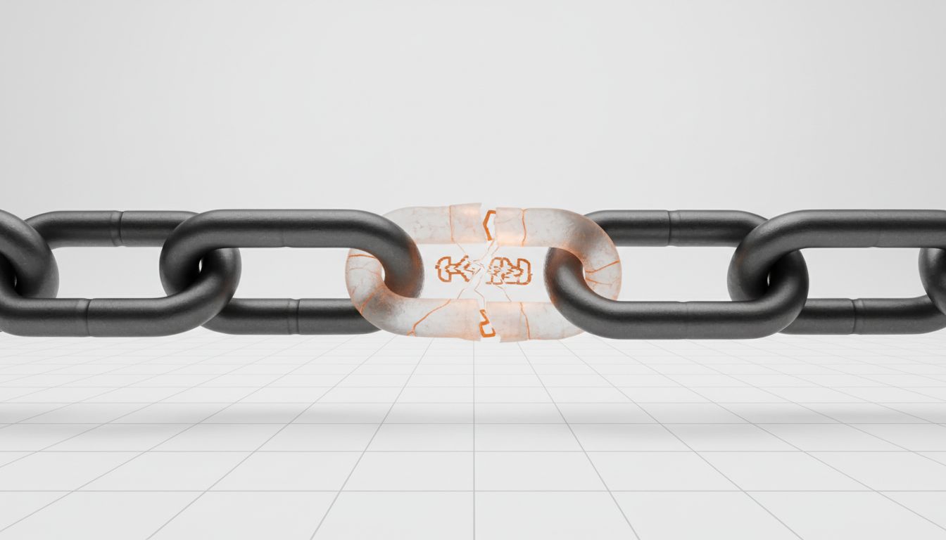 A chain of dependencies with one visibly fragile link in the middle