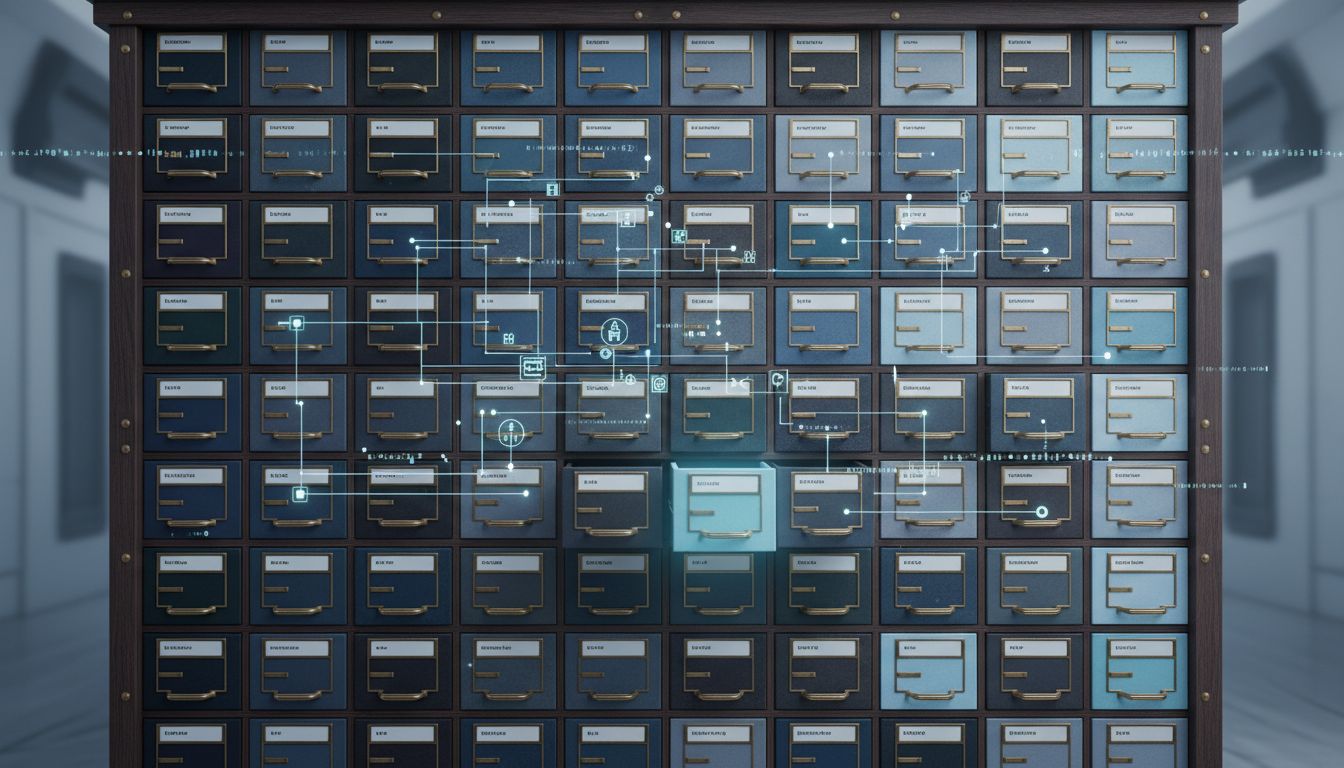 An elaborate filing cabinet with beautiful organization but empty drawers