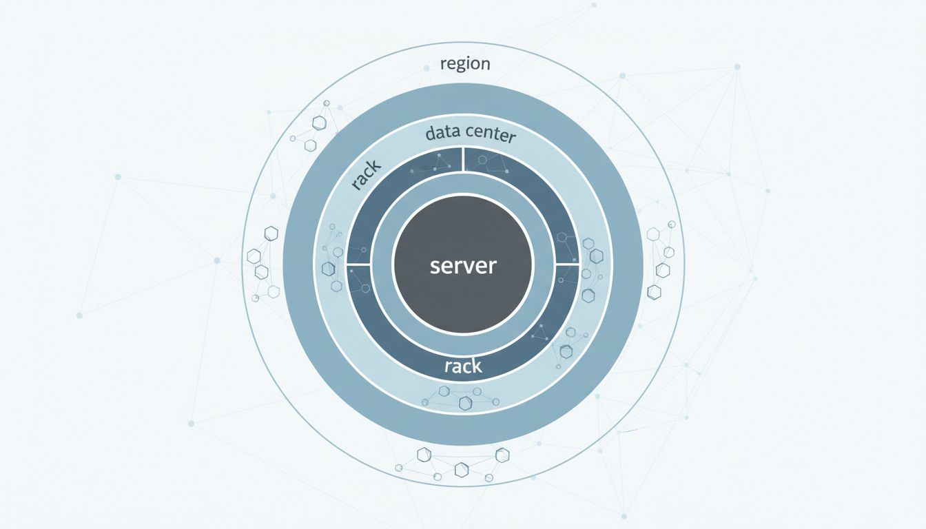 Concentric rings representing nested failure domains from individual server to geographic region