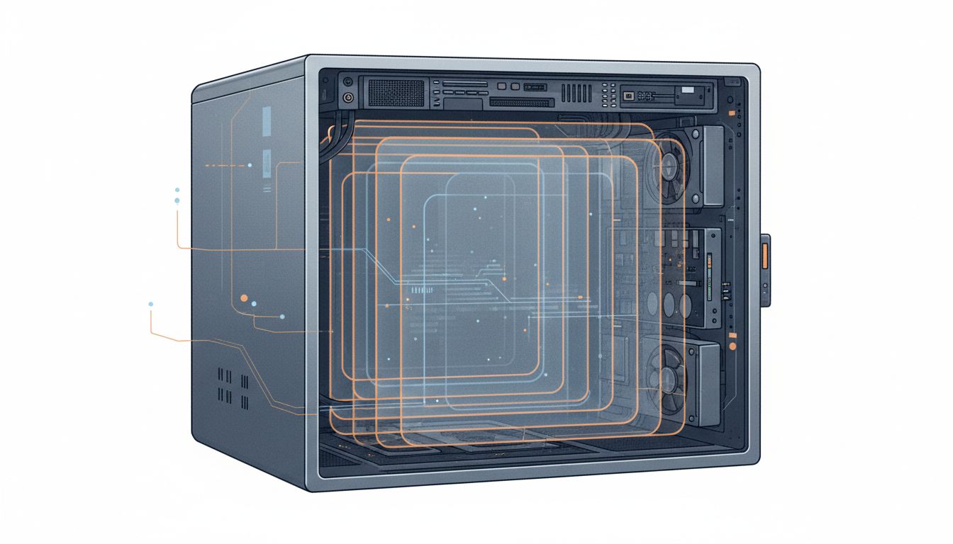Multiple virtual machines stacked inside a single physical server, each unaware of the others