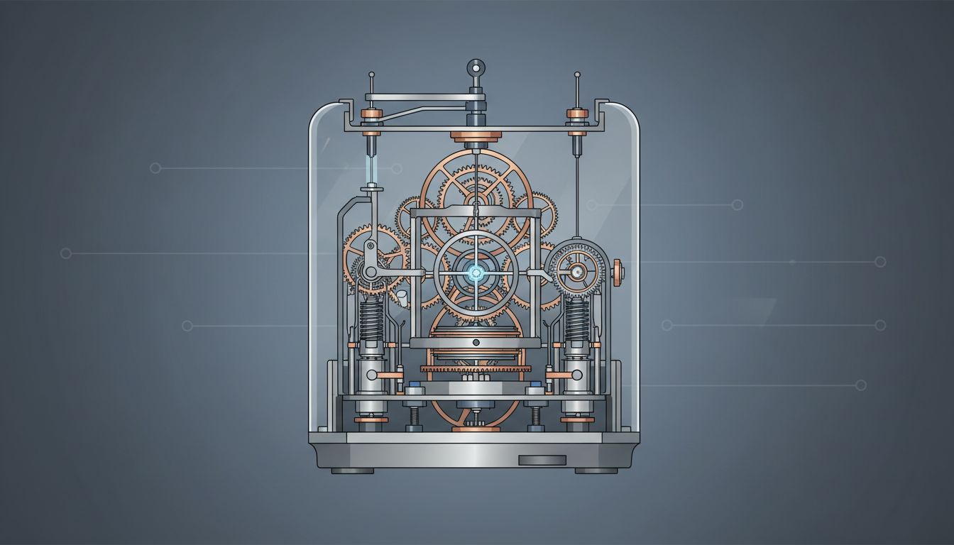 Cross-section of a small precise mechanical instrument, illustrating the value of deliberate constraint