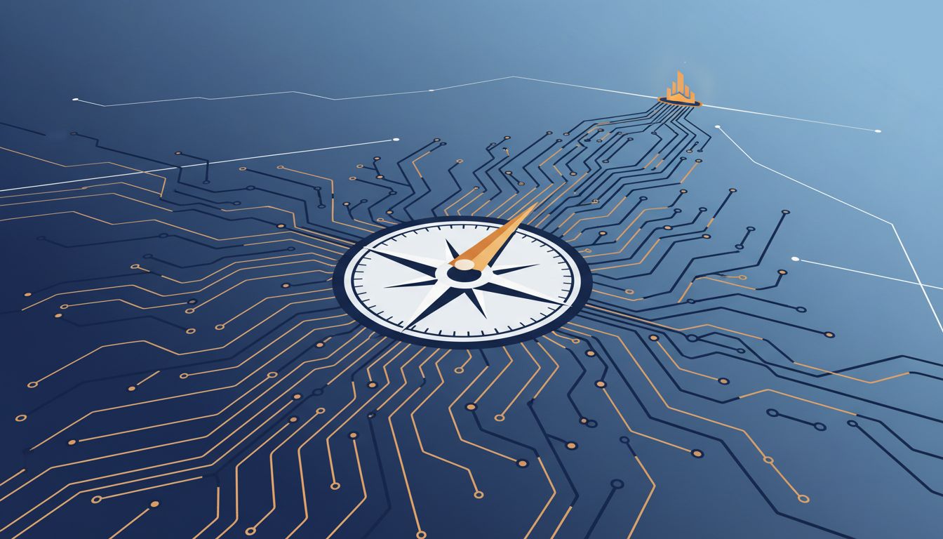 A compass with multiple branching paths all converging on the same destination, illustrating how clear vision enables strategic pivots