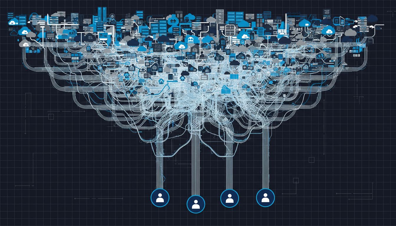 A dependency graph showing how thousands of corporate software systems converge on a handful of individual maintainers