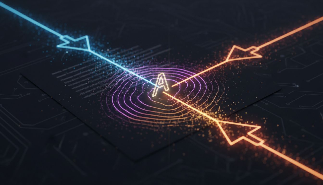 Two editing cursors converging on the same point in a document, creating interference patterns