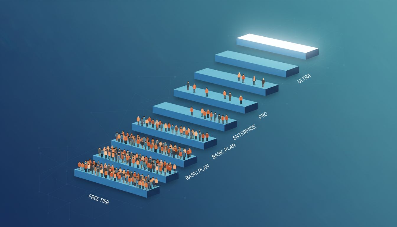 A ladder diagram showing low price tiers crowded with small customers while higher tiers remain empty
