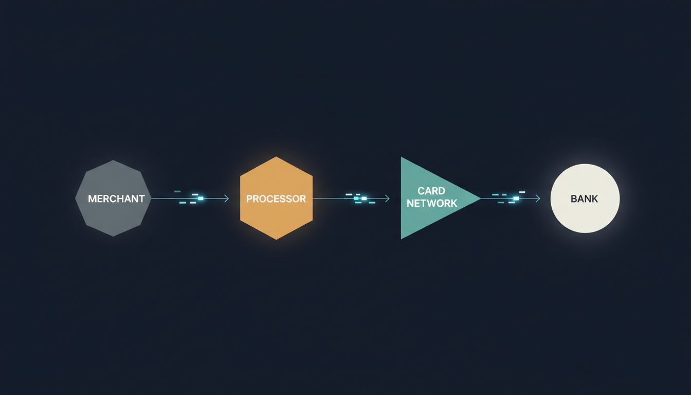 Abstract diagram of the four-party payment authorization chain