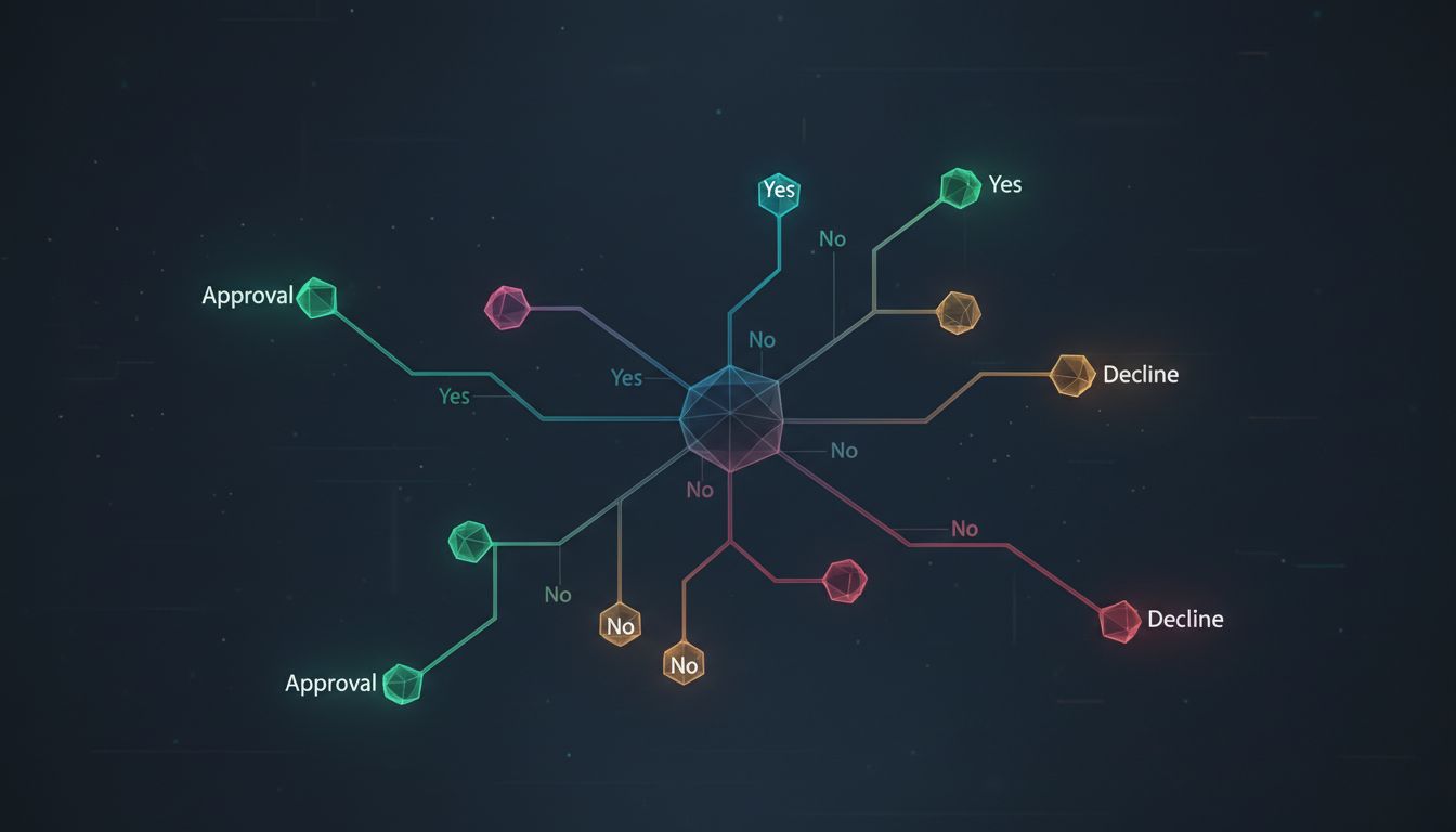 Abstract visualization of a real-time fraud scoring decision tree