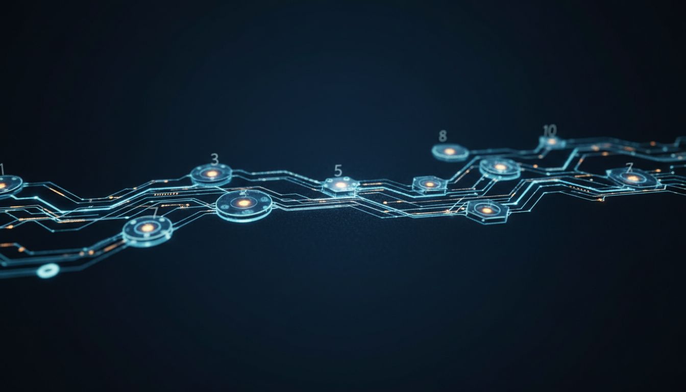 Abstract diagram showing a chain of connected network relay nodes representing the sequential steps of a web page load