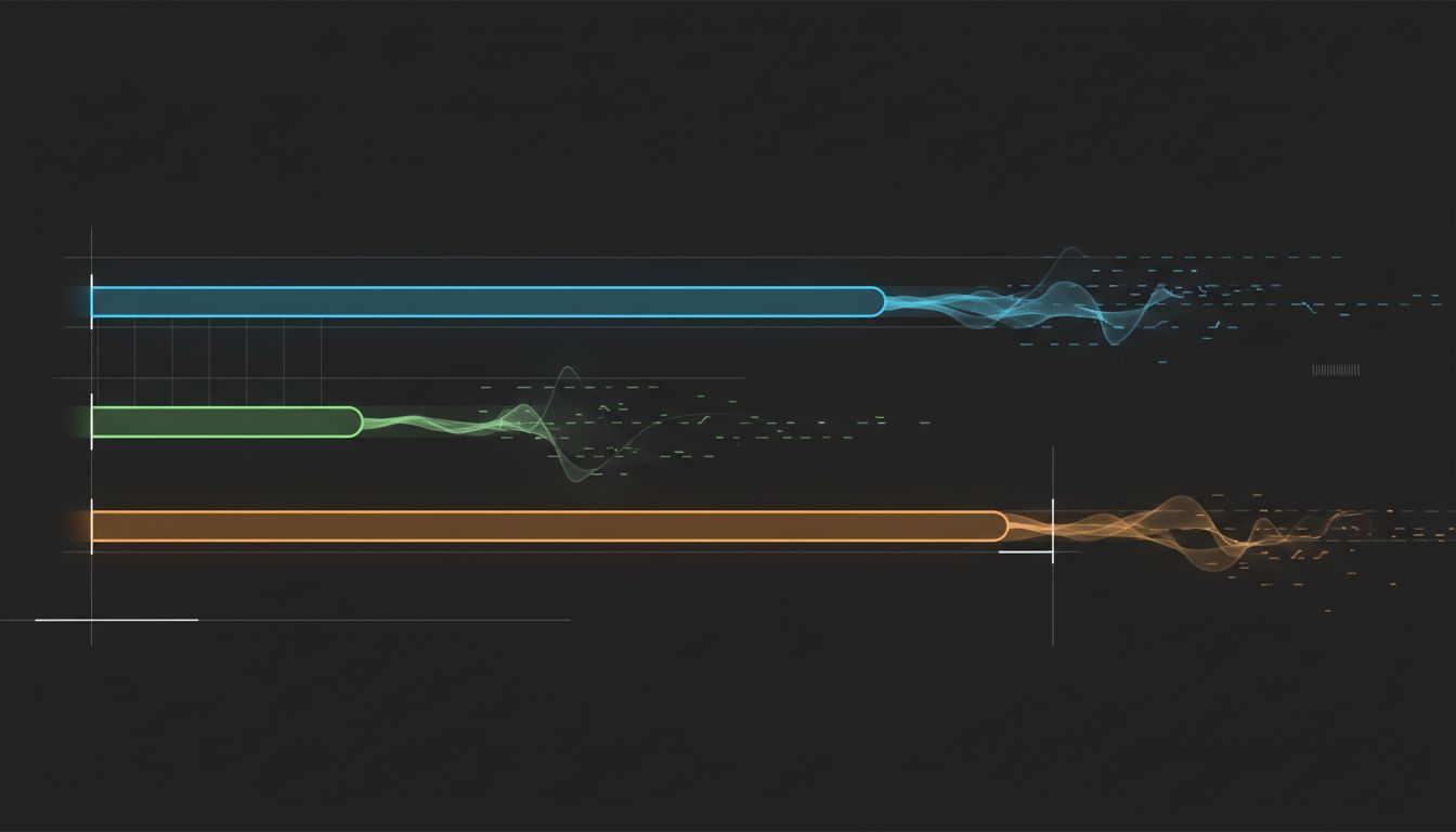 Timeline diagram showing three interrupted tasks with residue trails during gaps