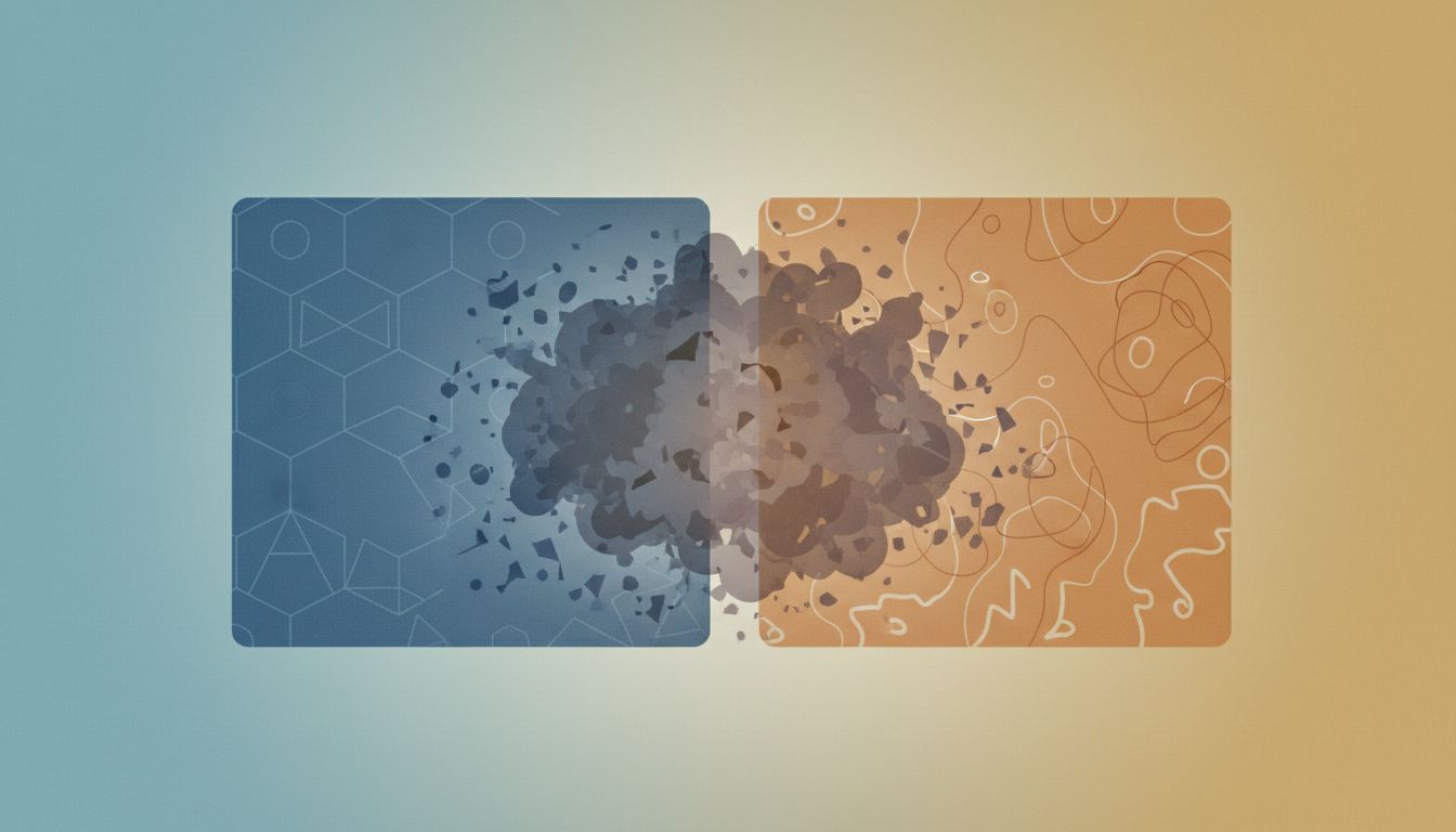 Two overlapping translucent cognitive planes with interference in the overlap zone