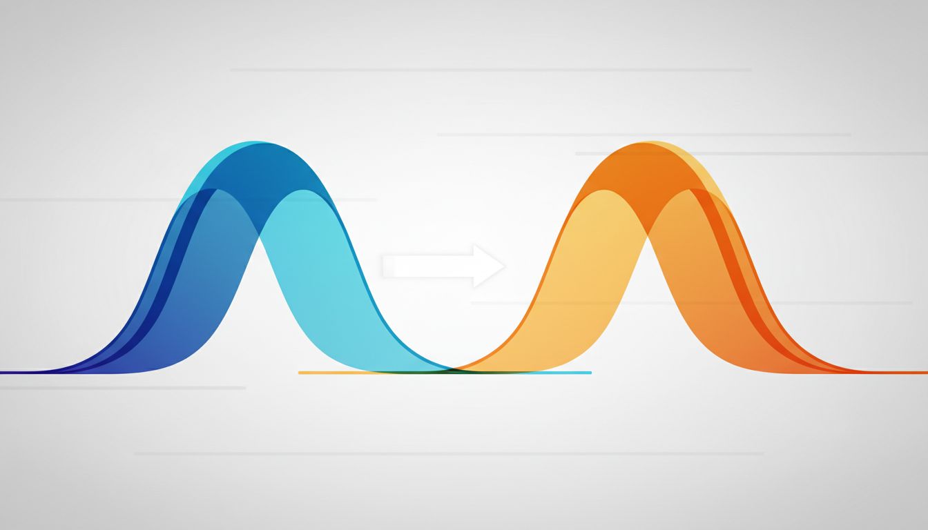 Two probability distributions drifting apart, representing training data versus production data