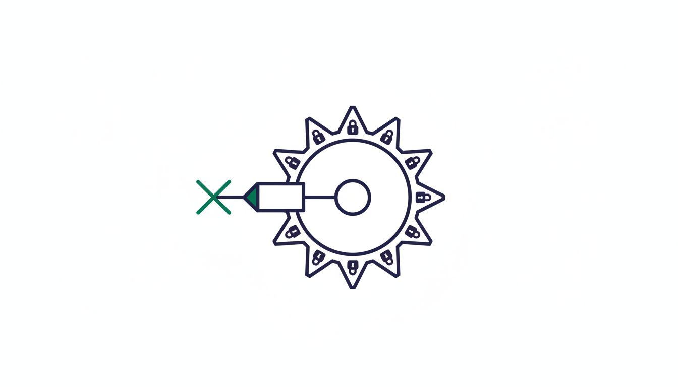 Diagram of a one-directional ratchet mechanism illustrating forward secrecy in cryptography