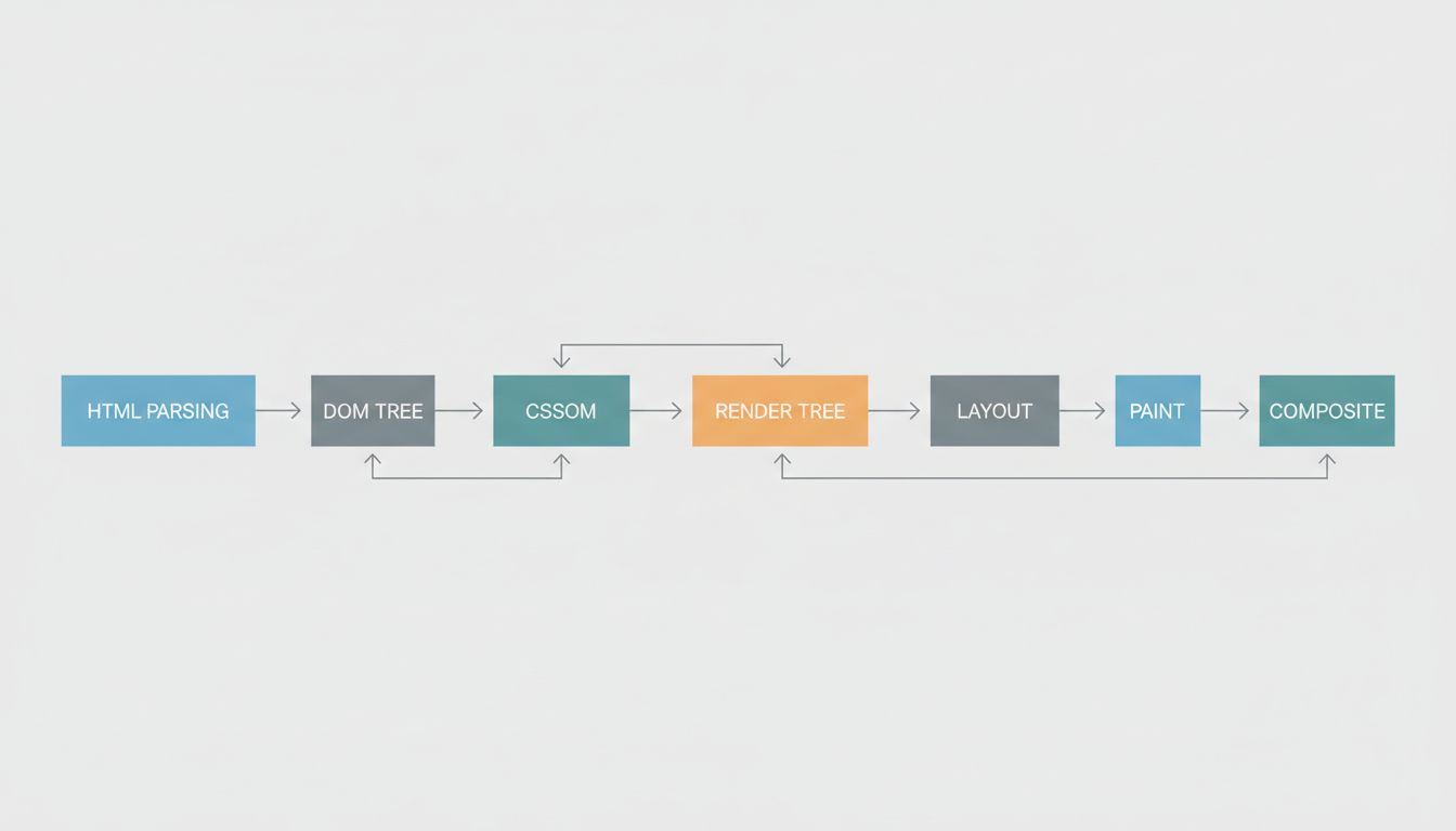 Diagram of the browser rendering pipeline from HTML parsing to compositing
