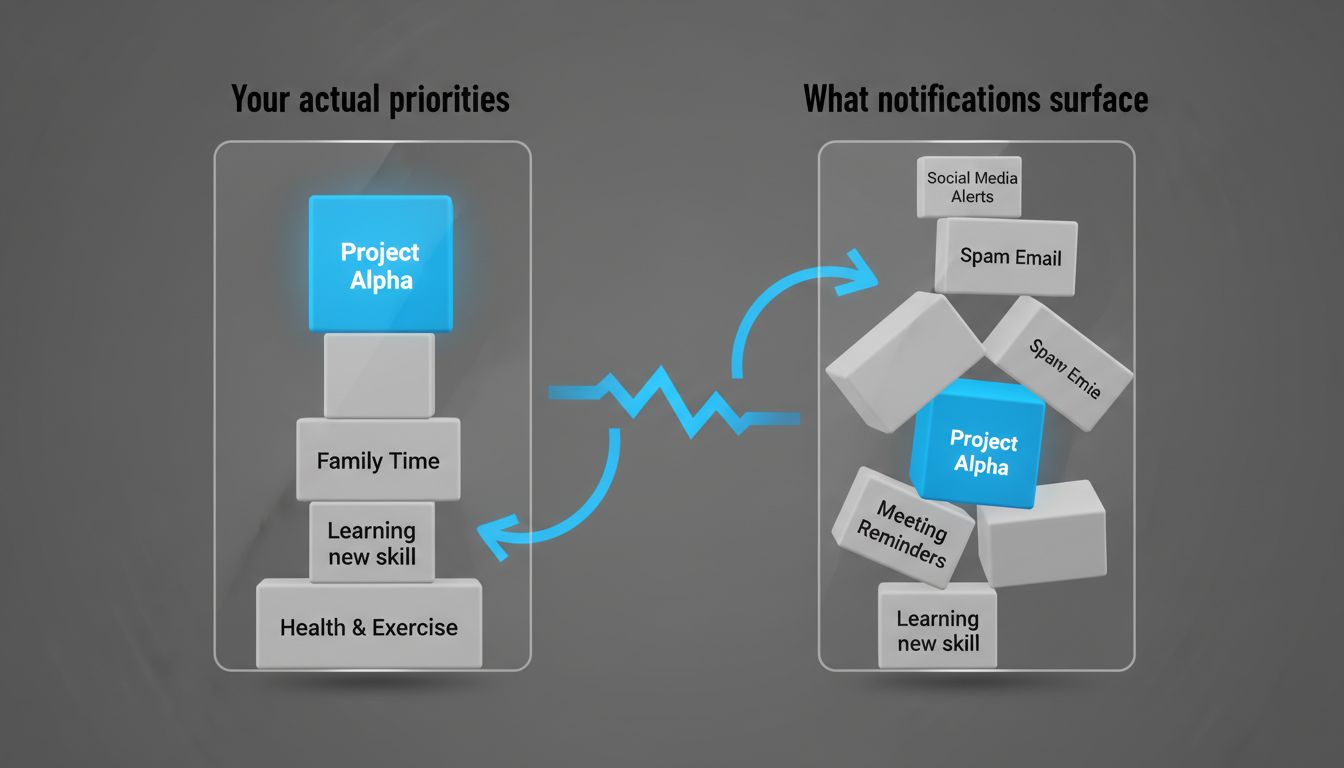 Diagram showing how notification systems invert your actual priority order