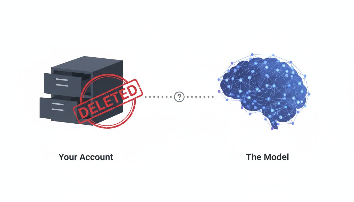 Diagram showing the distinction between a deleted account and unchanged model weights