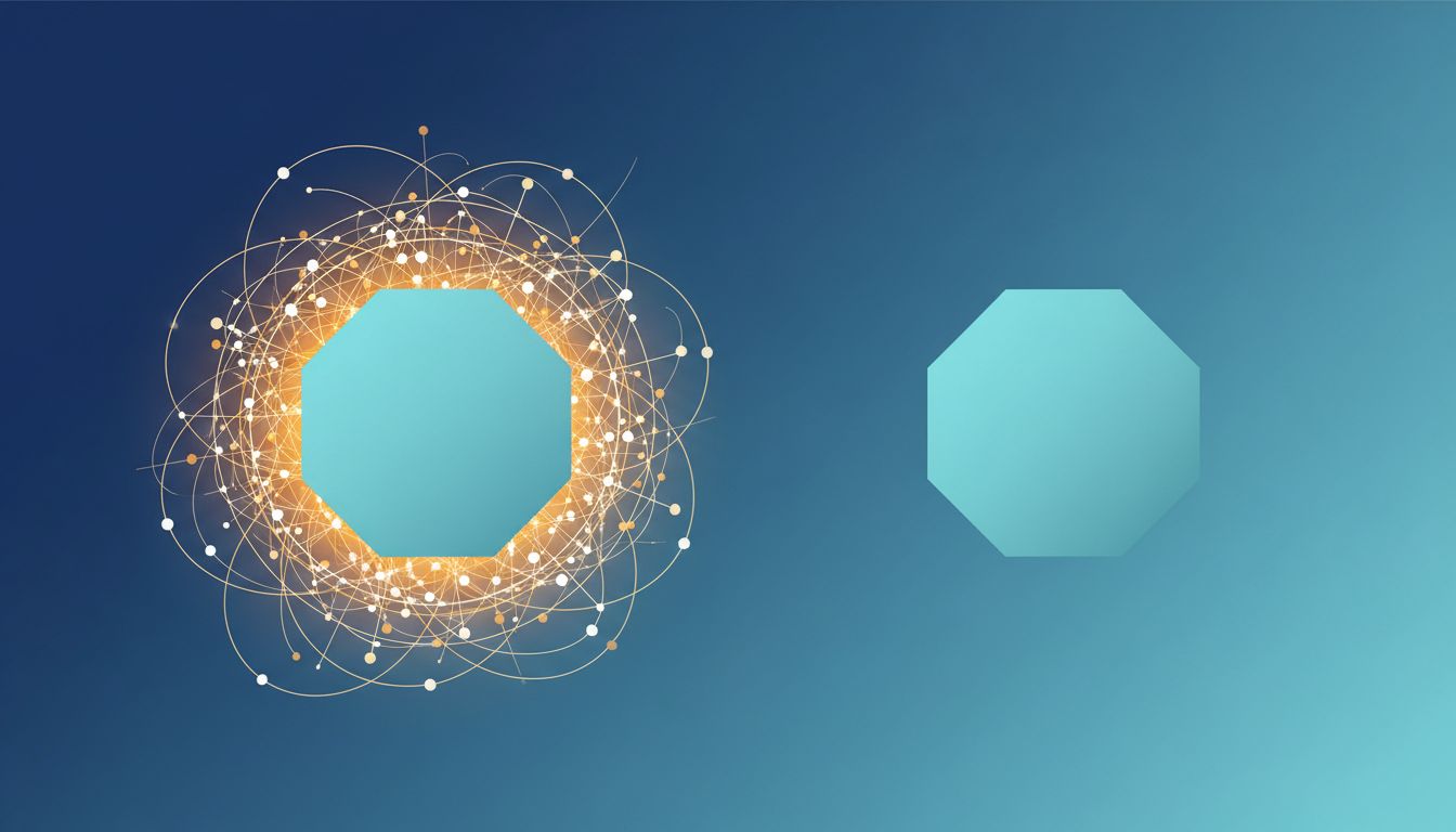 Two identical shapes where one radiates connections and the other stands alone, illustrating the difference credibility makes