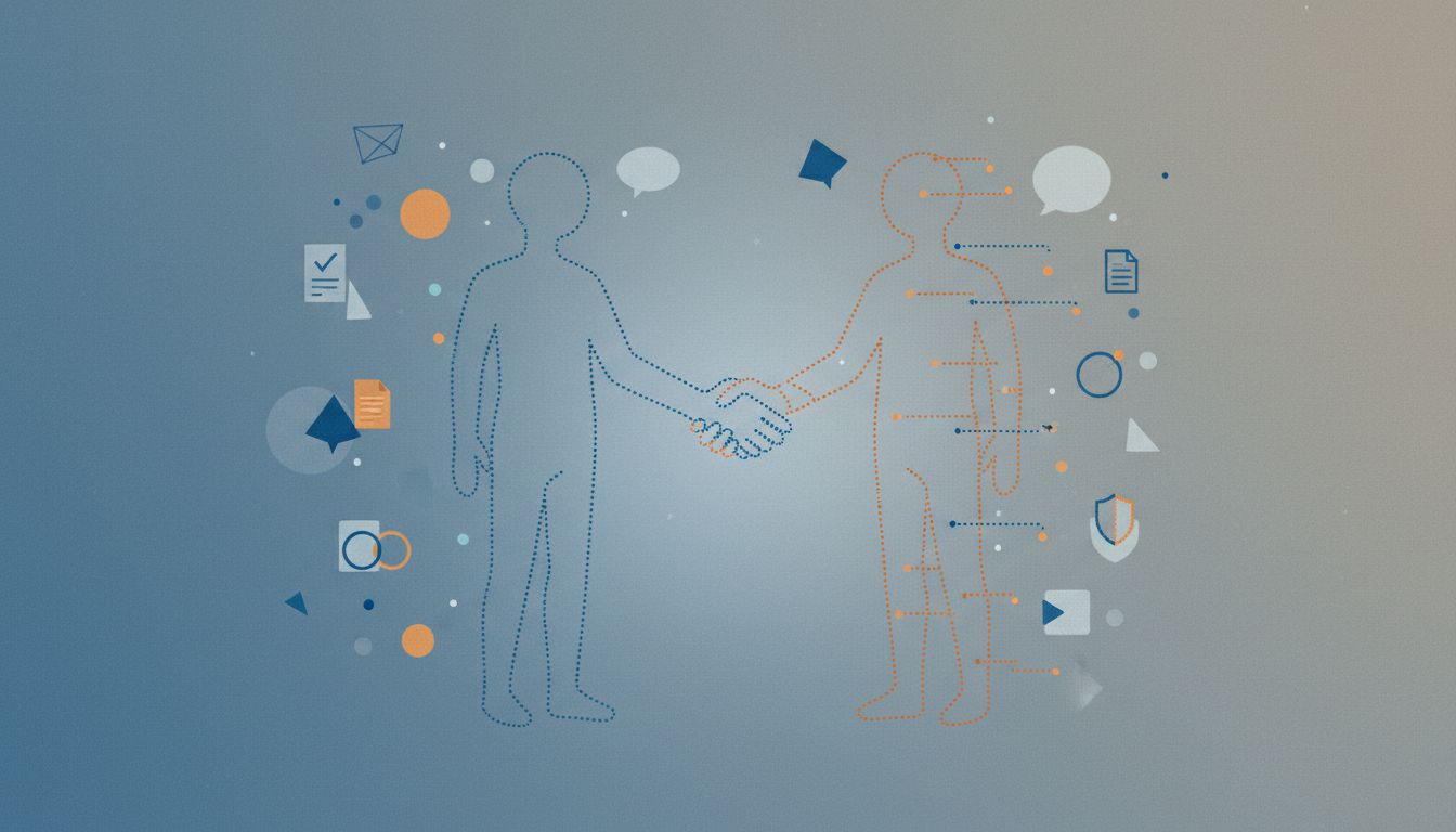 Abstract illustration of a transaction happening between something complete and something still forming