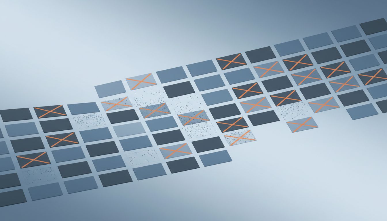 Abstract calendar grid showing a pattern of attended and cancelled meetings