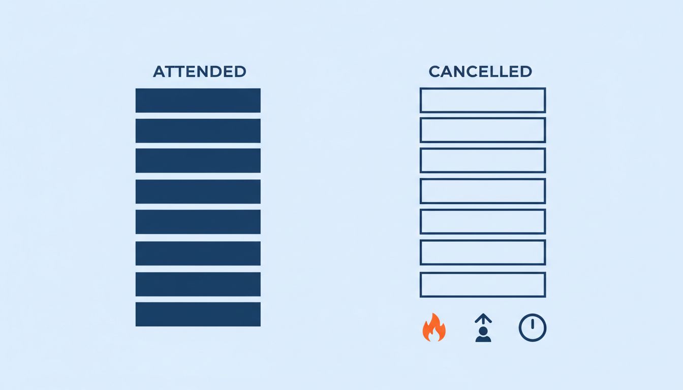 Diagram comparing attended meetings versus cancelled meetings and what replaced them