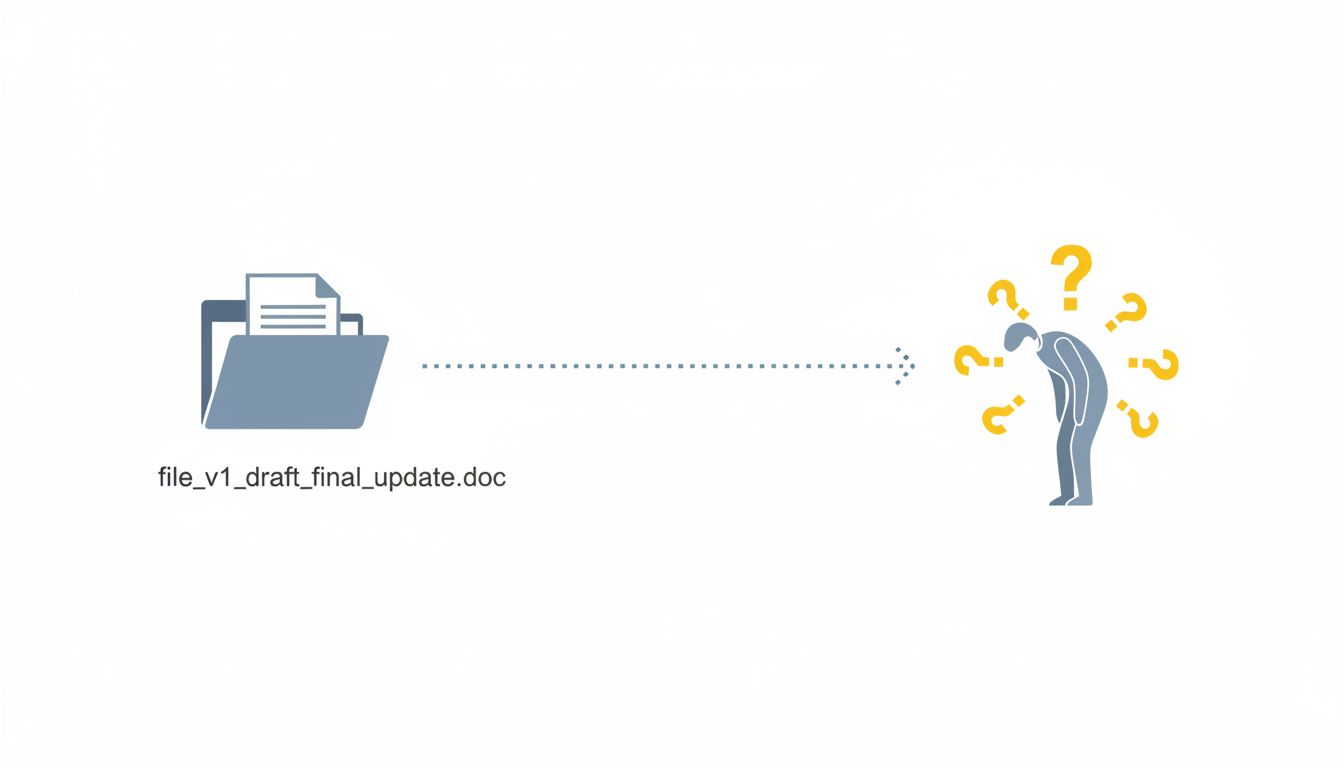 Diagram showing the gap between naming a file now and searching for it later