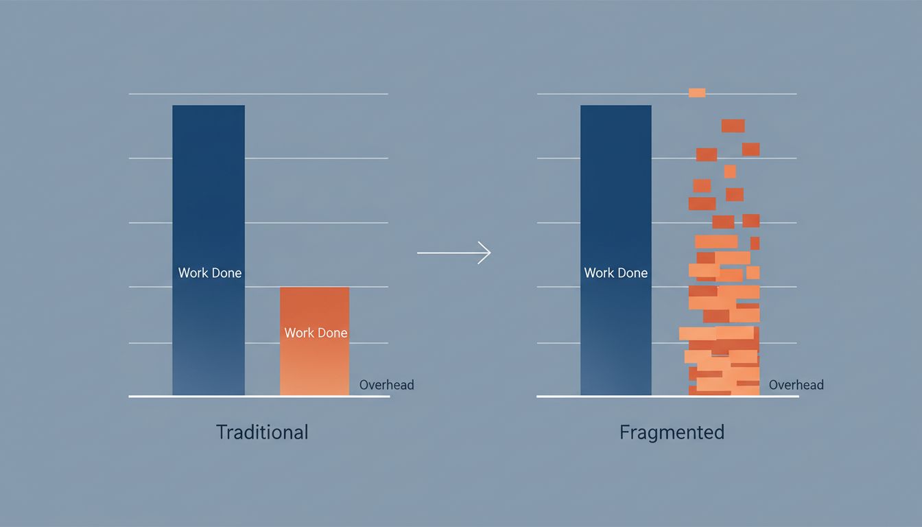 Chart comparing overhead cost of one large task versus many small fragmented tasks
