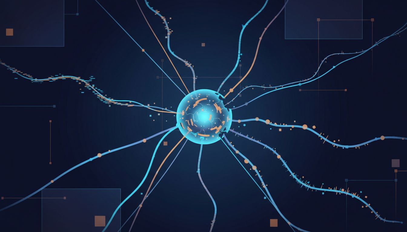 Abstract illustration of a focused point of attention being pulled in multiple directions by competing forces