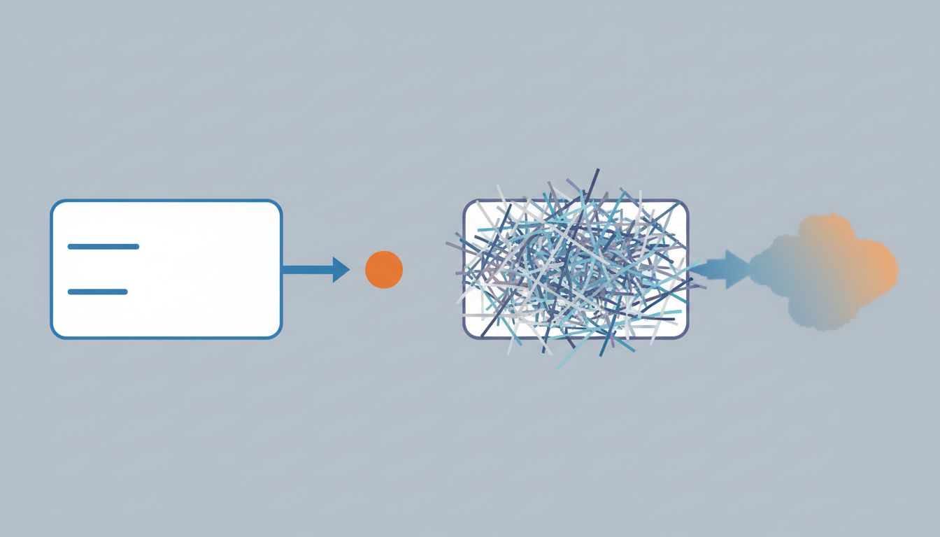 Diagram comparing sparse prompt structure producing clear output versus dense prompt structure producing uncertain output