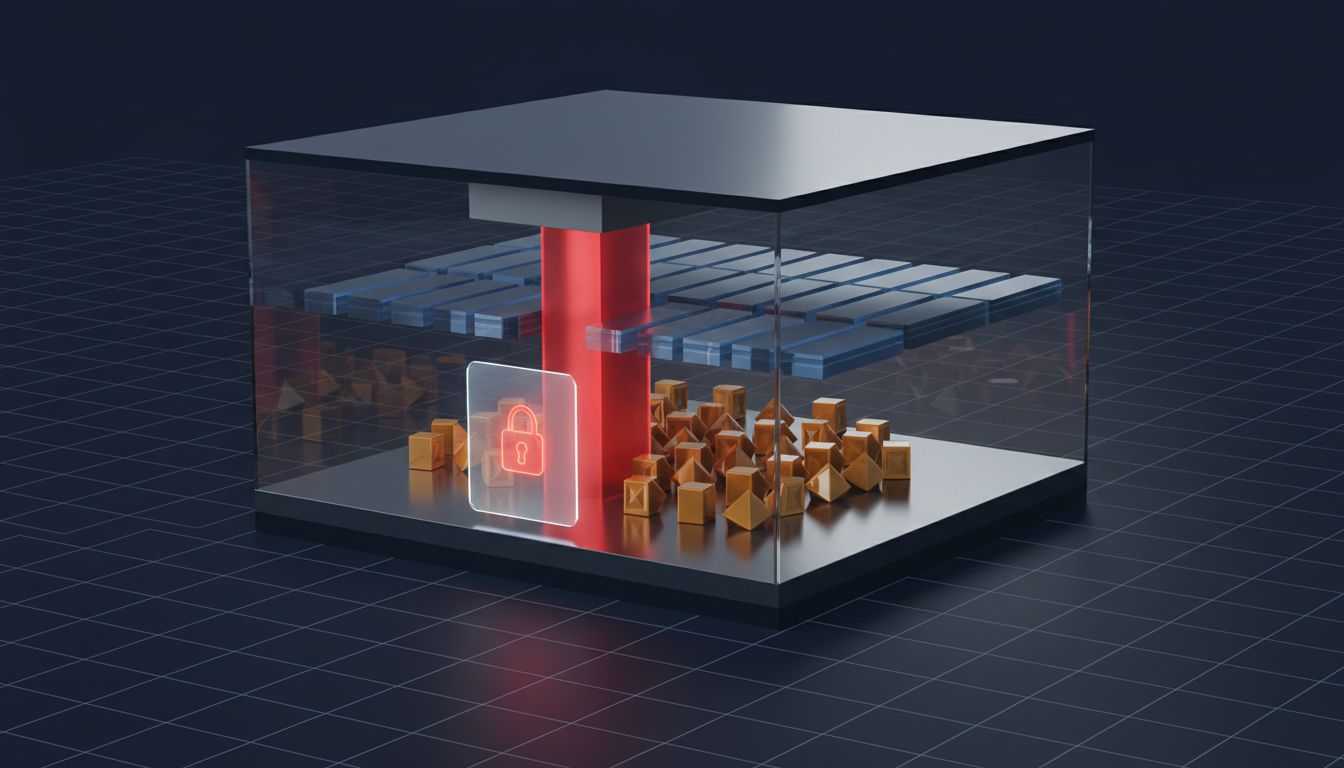 Illustration of a database table with a locked column blocking a queue of waiting operations