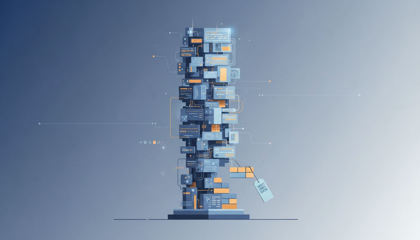 Illustration of a structural column built from data layers with one element being carefully extracted