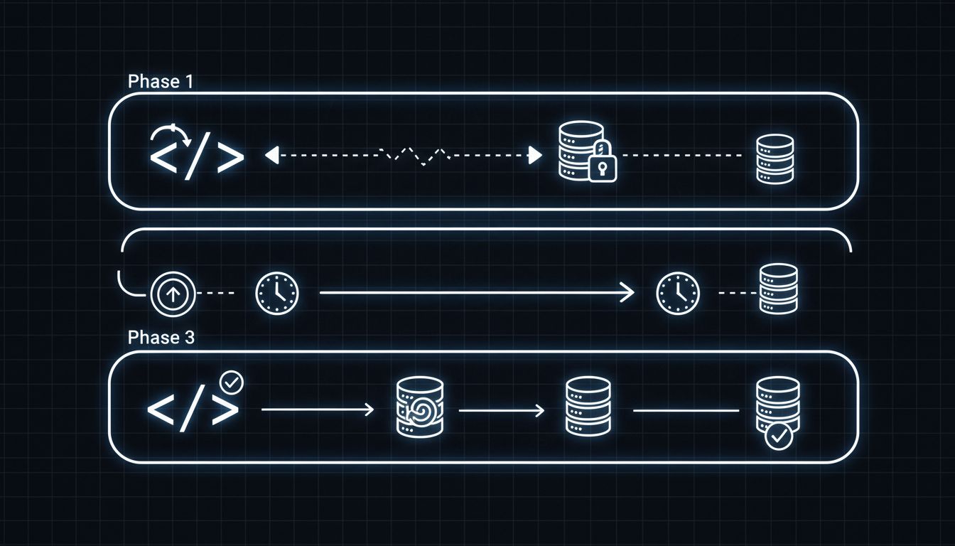 Three-phase migration timeline diagram for safely dropping a database column