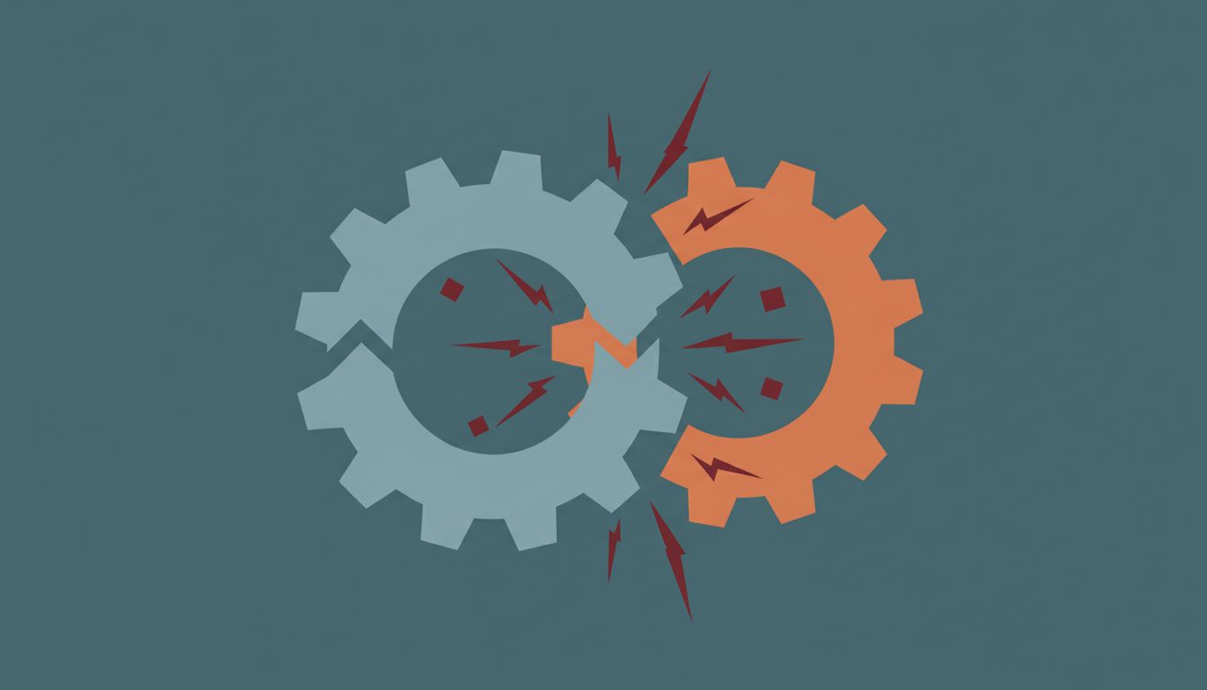Illustration of two gears grinding against each other, representing coordination friction when a team grows