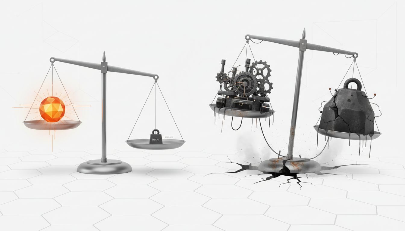 Diagram showing asymmetric risk between new feature failure and legacy system failure