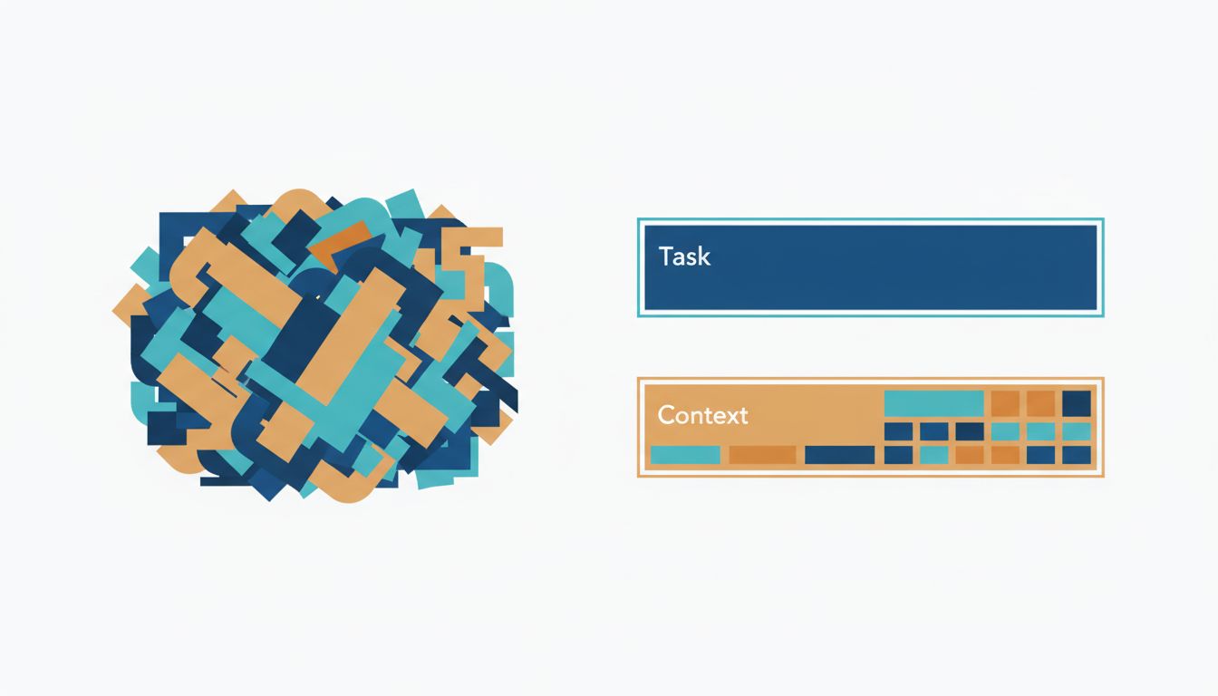 Diagram comparing a disorganized prompt structure to a clean layered one