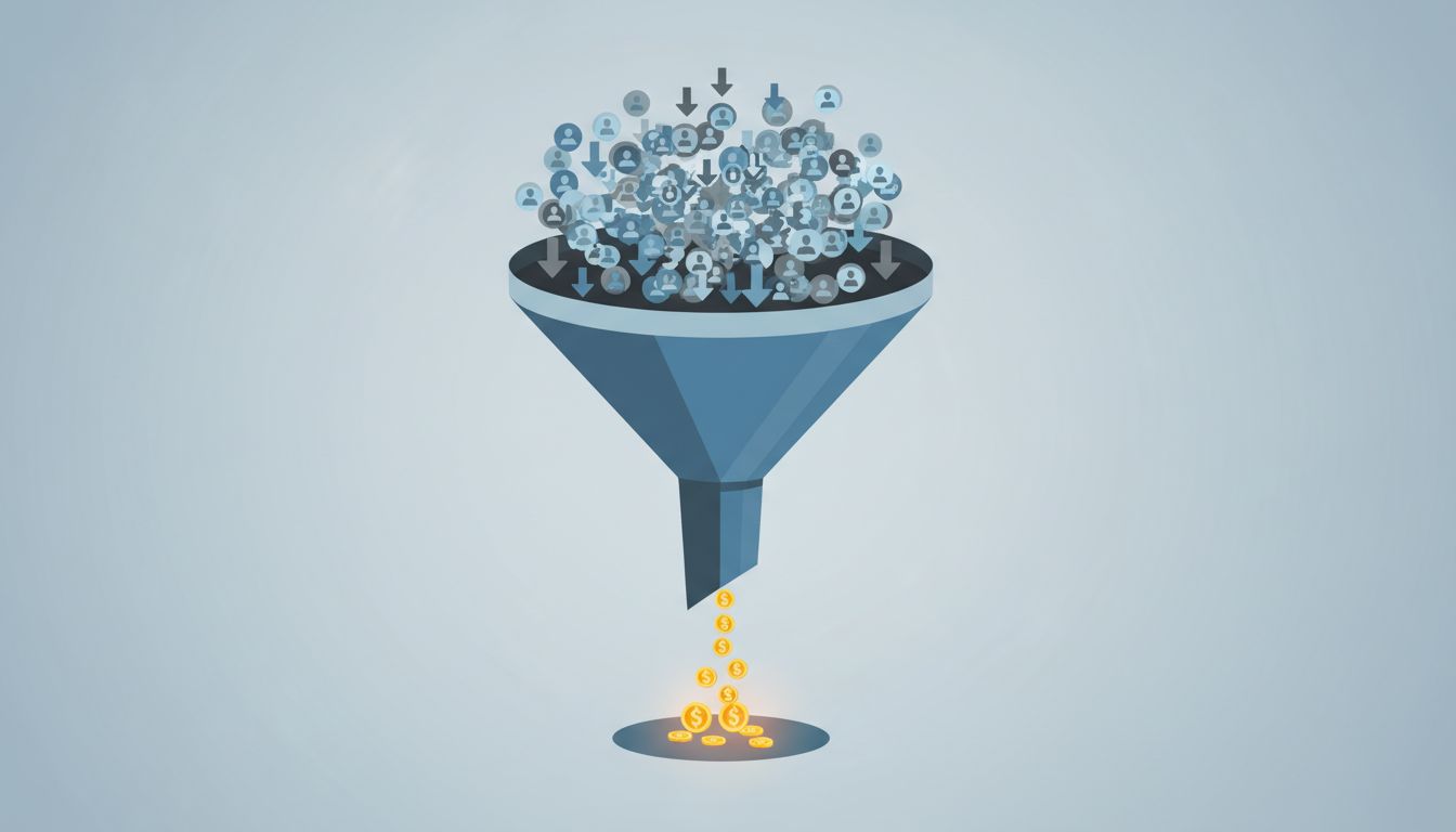 Funnel illustration showing large open source user base narrowing to tiny revenue output