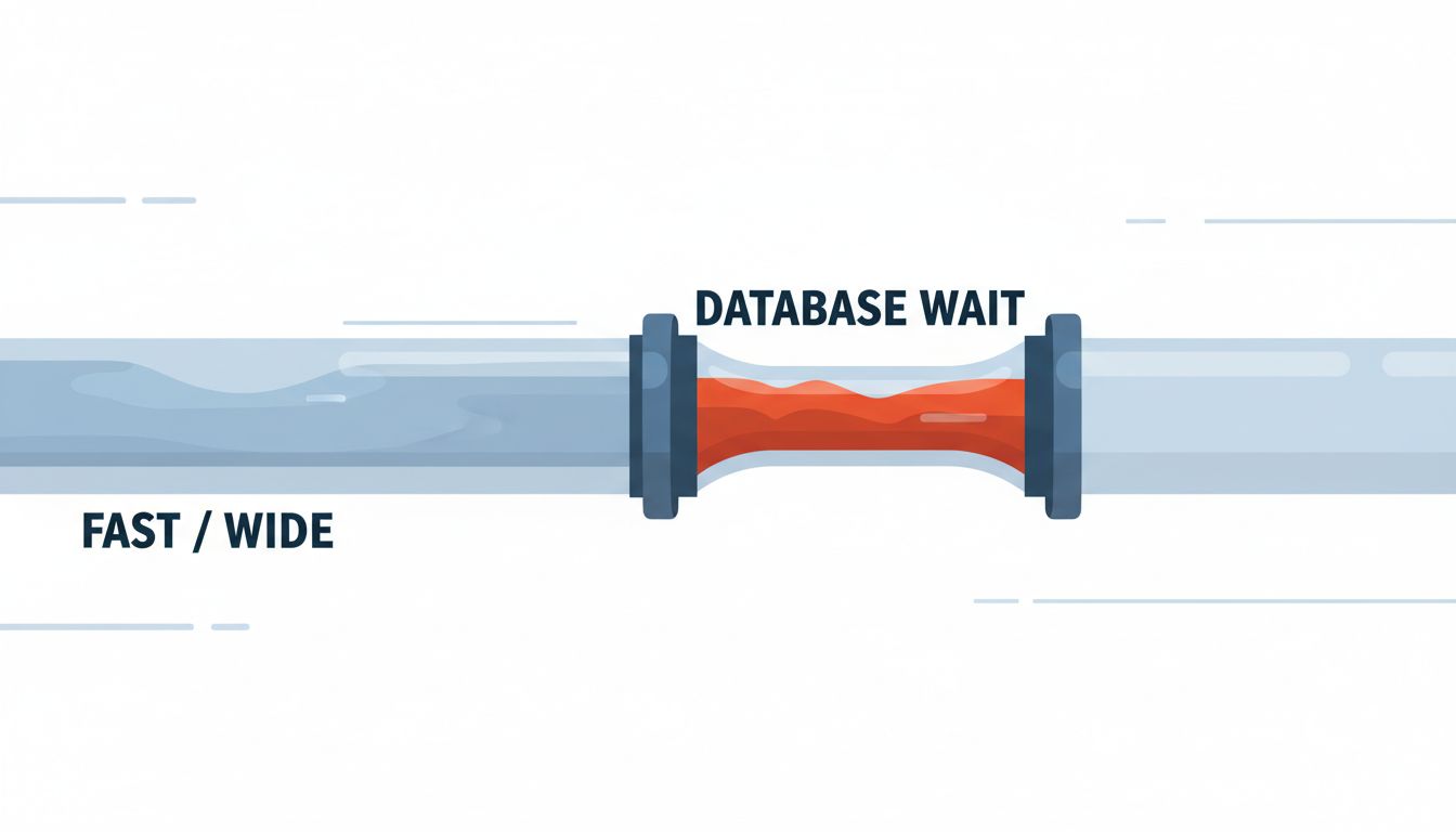 Illustration of a pipeline with a narrow bottleneck in the middle, showing that widening one section doesn't help when the constriction is elsewhere