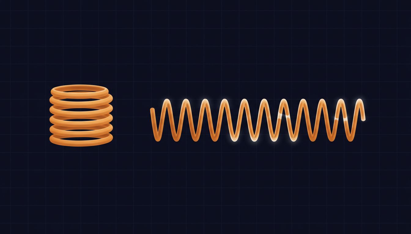 A tightly coiled spring next to a stretched, thin spring, illustrating compressed potential versus premature extension