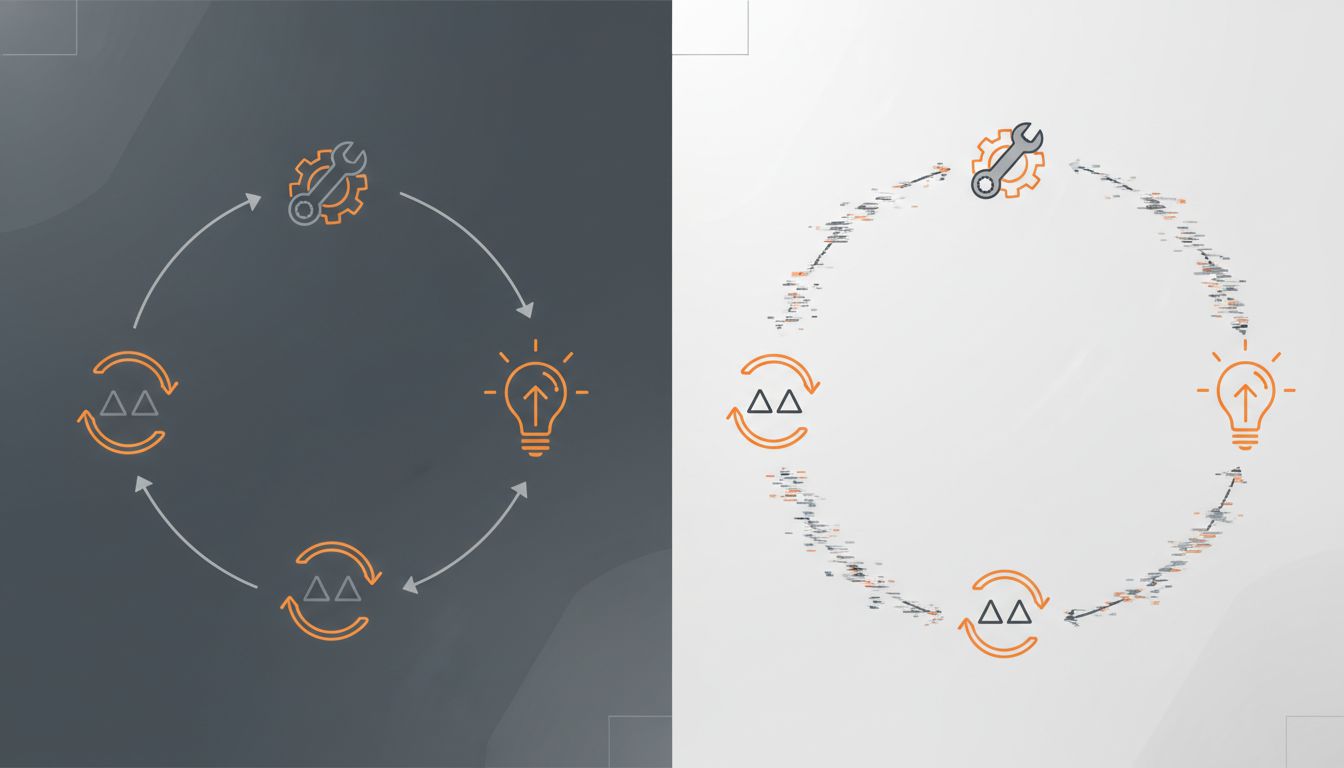 Diagram of a tight feedback loop versus a wide, noise-filled feedback loop