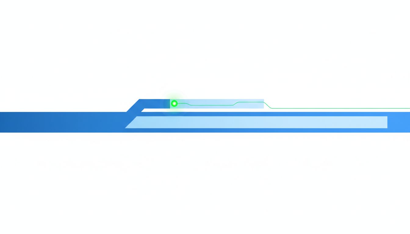 Abstract illustration of a canary deployment as a branching pipeline where a small portion of traffic is tested before full rollout