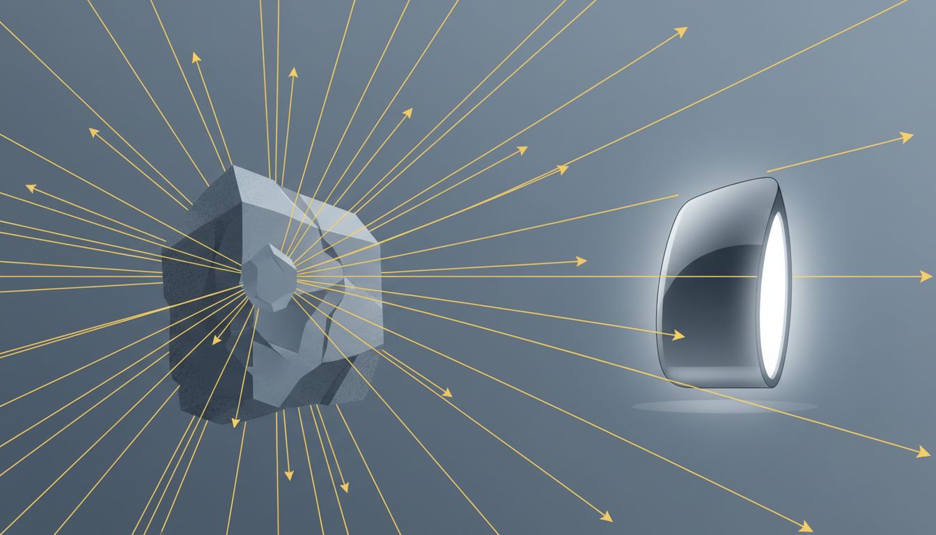 Abstract illustration showing a technically superior product losing to a well-distributed inferior product