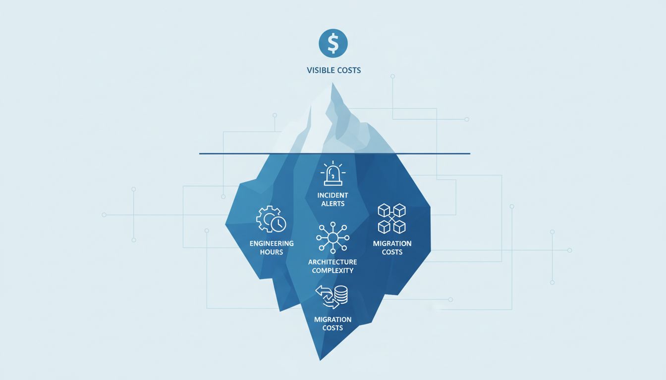 Iceberg diagram showing visible cloud costs above waterline and hidden operational costs below
