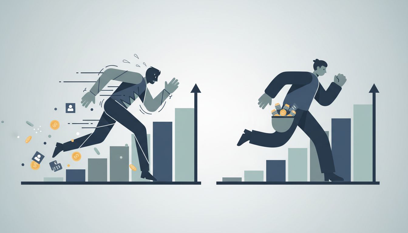 Abstract illustration contrasting the resource-depleted market winner with the profitable second-place company
