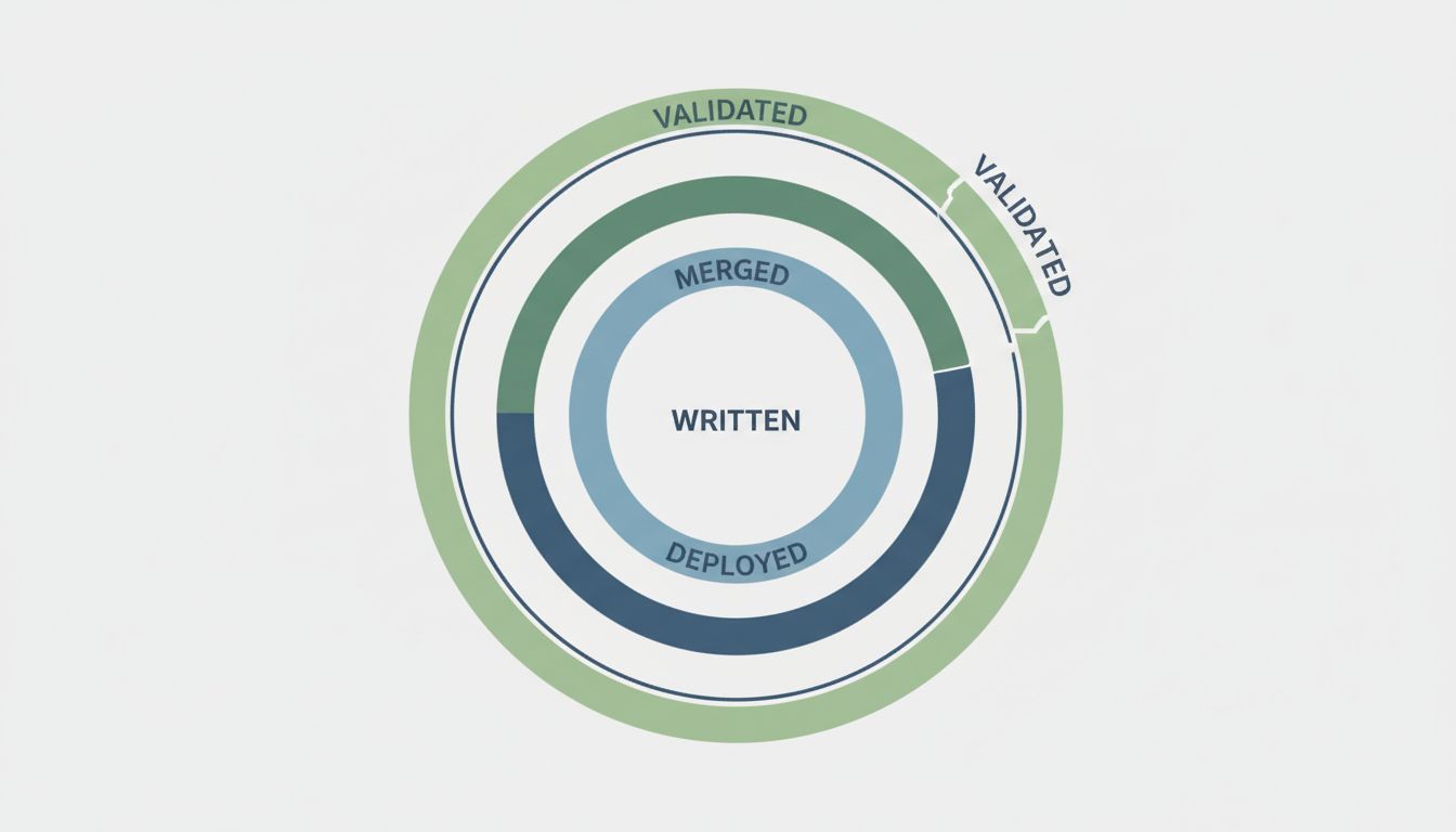Layered diagram showing the four stages of a true definition of done, with the outer validation layer incomplete