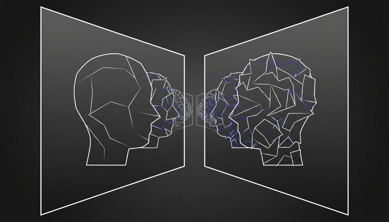 Infinite mirror regression where each reflection becomes more distorted, representing how assumptions compound when teams model users on themselves