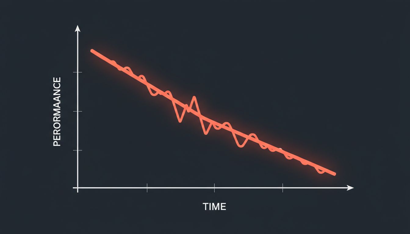 A graph showing AI model accuracy declining gradually over time after deployment