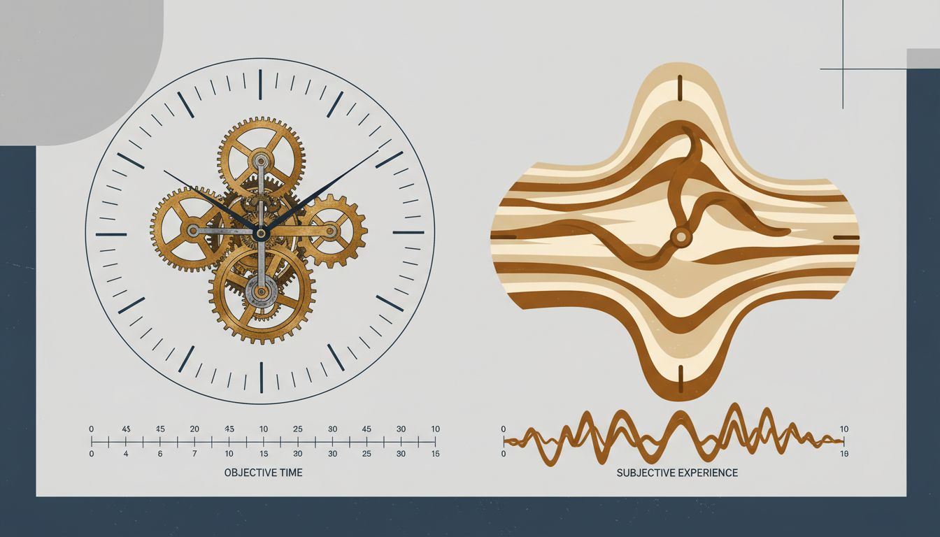 Abstract illustration contrasting objective measured time with subjective perceived time